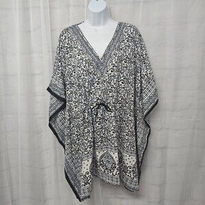 Piel Blue Black Peasant Blouse Swim Cover Boho Beach Festival OSFA